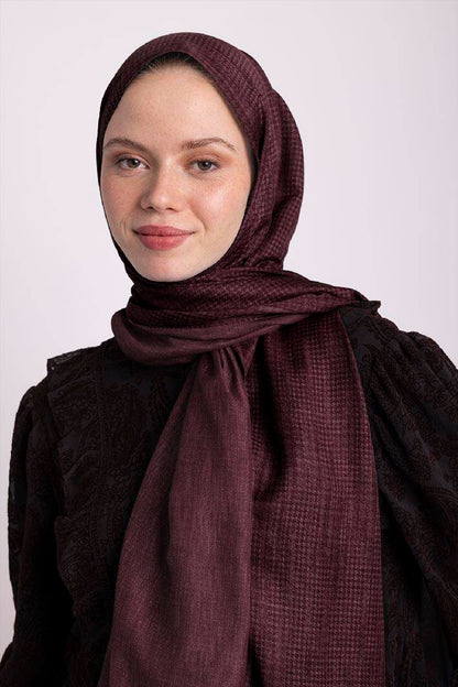 Aura Monogram Çift Taraflı Şal Bordo