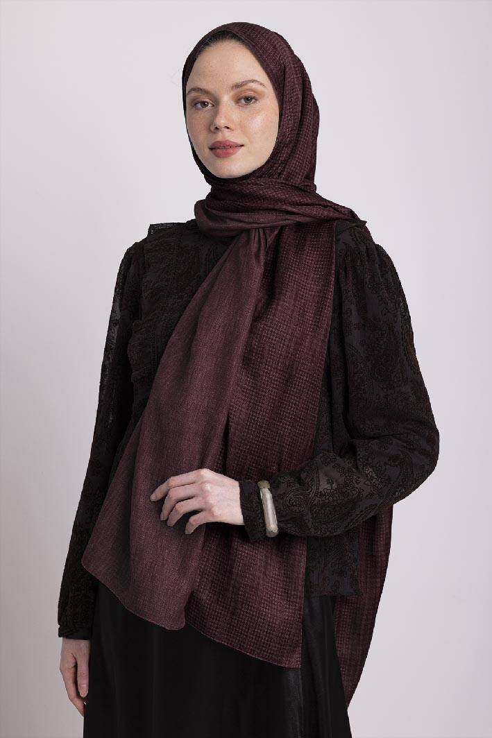 Aura Monogram Çift Taraflı Şal Bordo