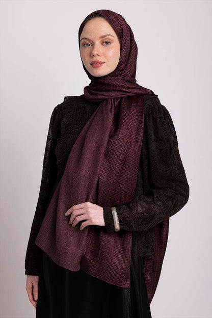 Aura Monogram Çift Taraflı Şal Bordo