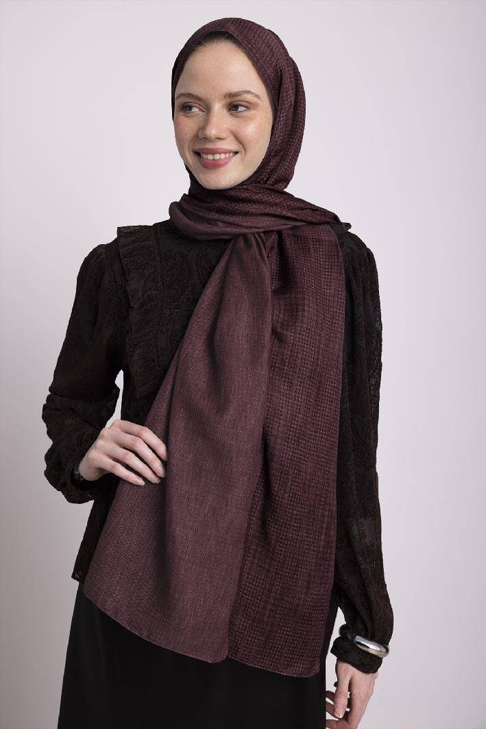Aura Monogram Çift Taraflı Şal Bordo