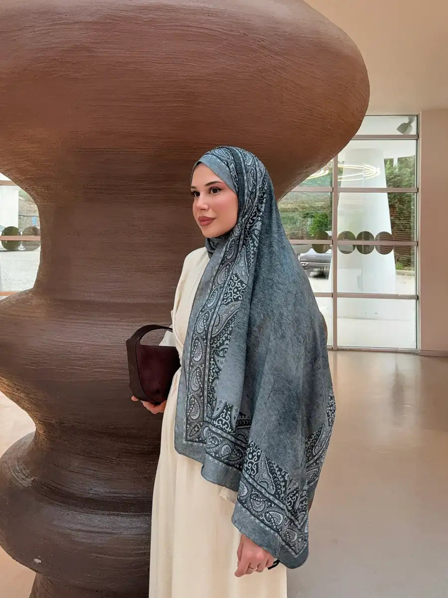 Bambu Kraş Şal Tok Duran Açık Gri Antrasit Kadın Şal