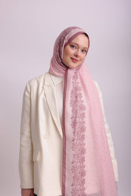 Dantel Puan Desenli Tek Taraflı Şal - Pembe