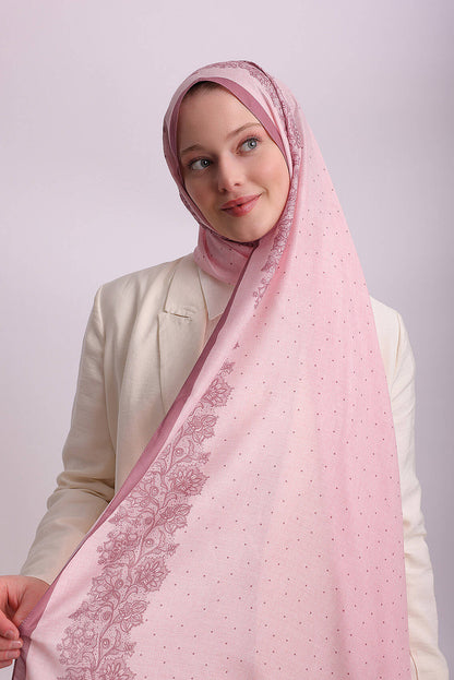 Dantel Puan Desenli Tek Taraflı Şal - Pembe