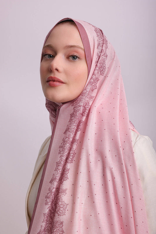 Dantel Puan Desenli Tek Taraflı Şal - Pembe