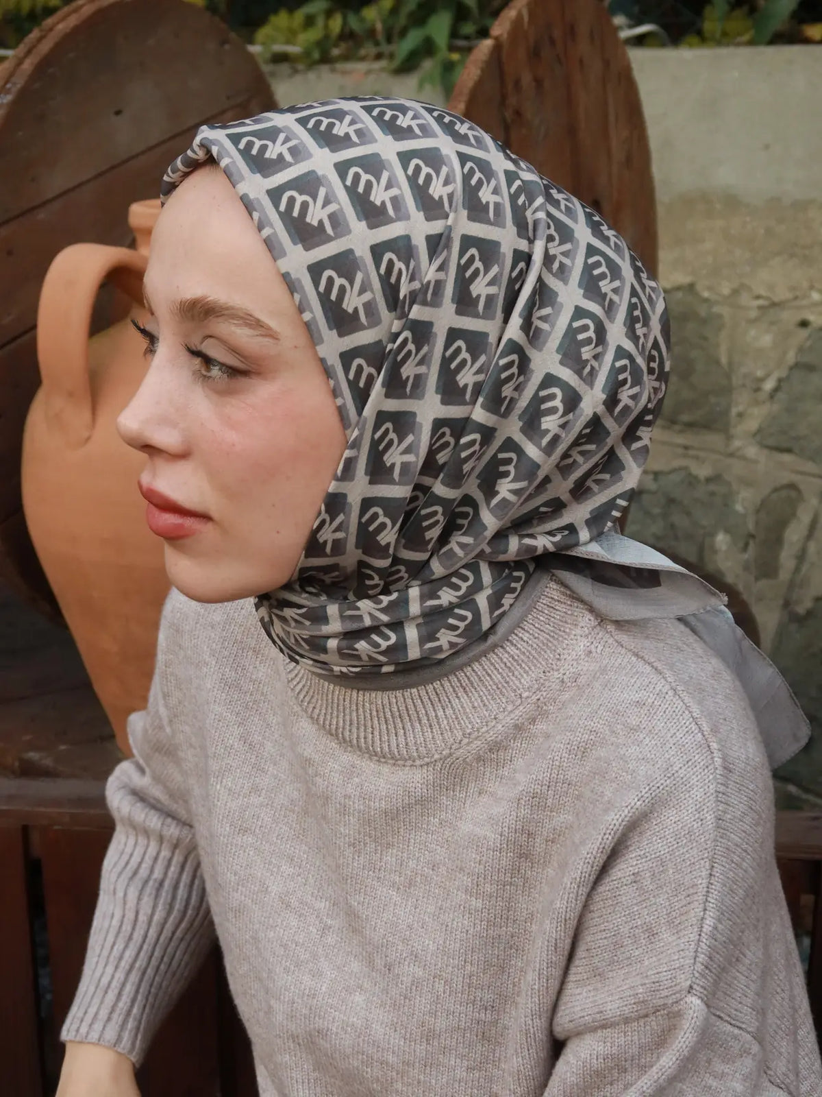 Monark Mk Desen Lina Eşarp Antik Bej