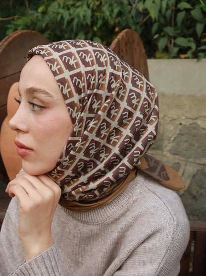 Monark Mk Desen Lina Eşarp Karamel