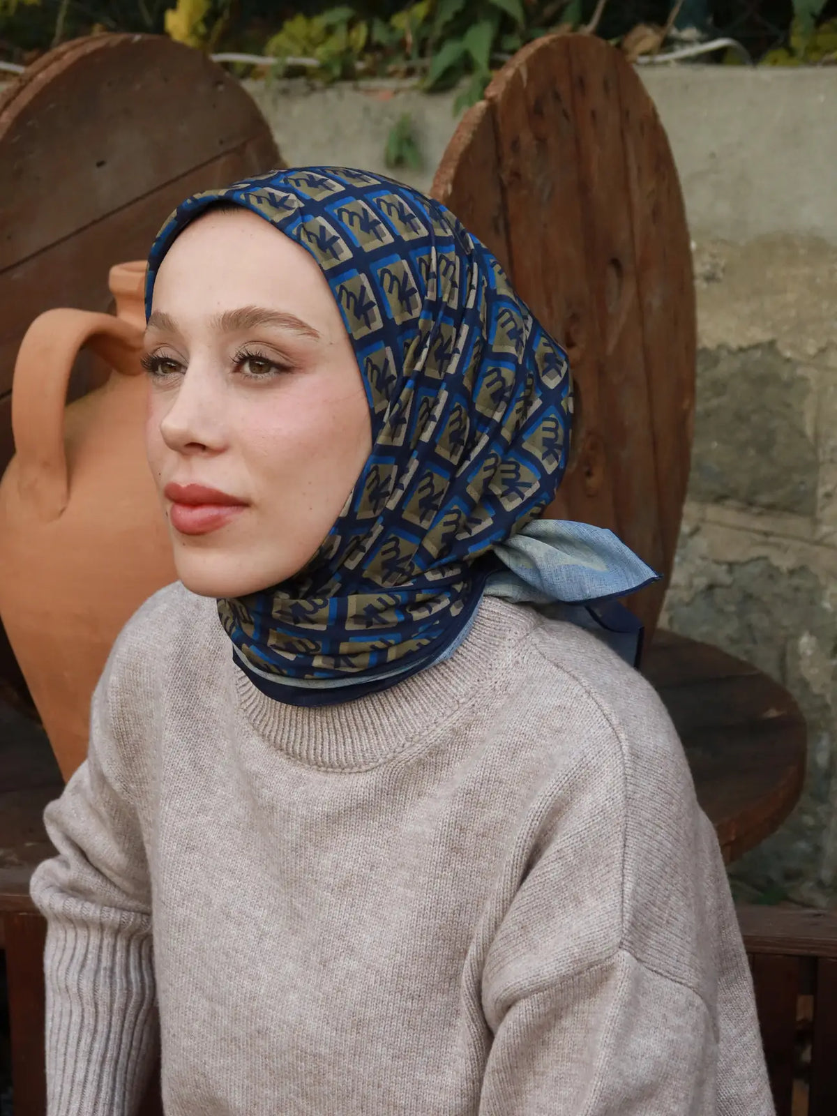 Monark Mk Desen Lina Eşarp Koyu Lacivert