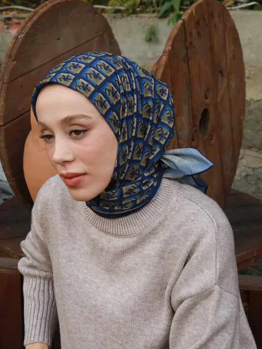 Monark Mk Desen Lina Eşarp Koyu Lacivert