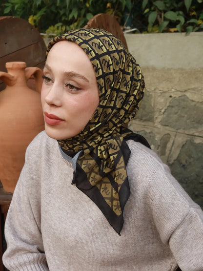 Monark Mk Desen Lina Eşarp Siyah Bronz