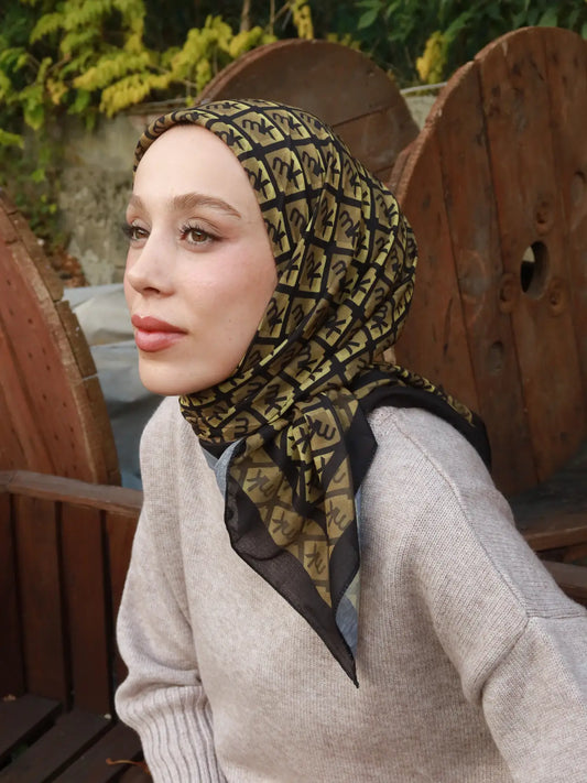 Monark Mk Desen Lina Eşarp Siyah Bronz