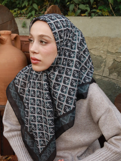 Monark Mk Desen Lina Eşarp Siyah