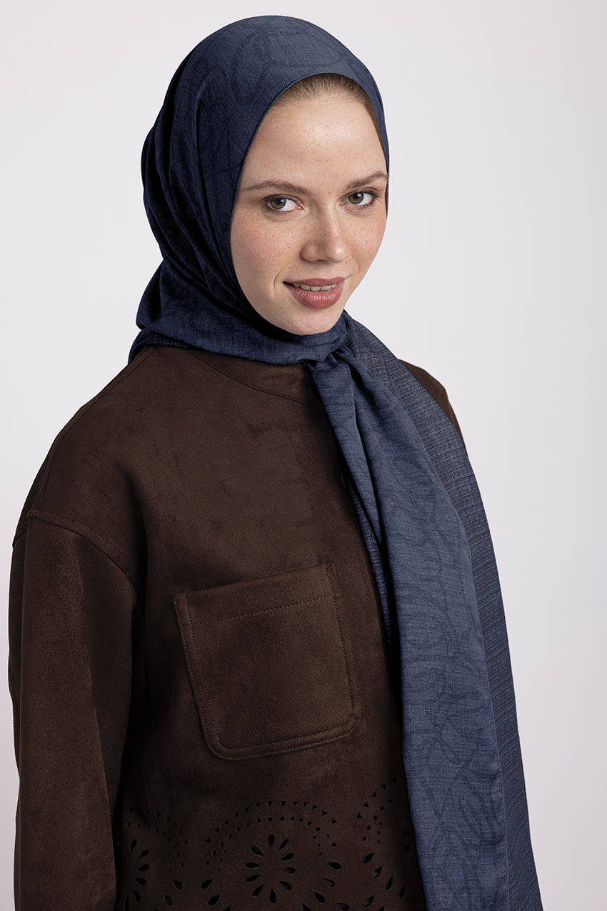 Şebnem Hattı Monogram Çift Taraflı Şal Lacivert